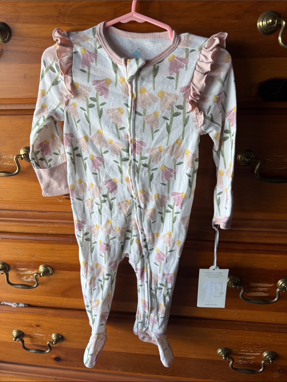 cloud island Pink Floral Ruffle Footed One-Piece